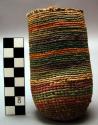 Miniature rush or corn husk soft basket ("sally bag"): striped design