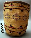 Twined corn husk soft basket ("sally bag"): geometric motifs
