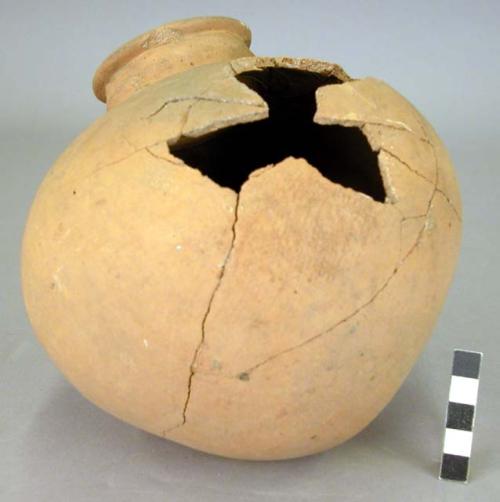 Large pottery jar with constricted neck - Armadillo ware 9restored)