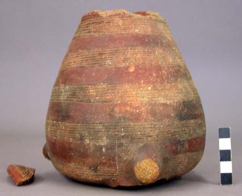 Vase, red ware.  Incised decoration.