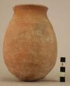 Pottery jar, smoothed brown ware, red painted