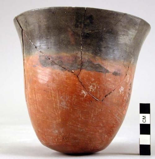 Beaker, black topped ware, thin red polished sides