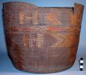 Tlingit (Yakutat) basket, closed twined with false embroidery designs.