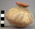 Pottery jar, yellow, red band and blcak ornamentation