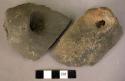 4 potsherds - black hand smoothed ware handles