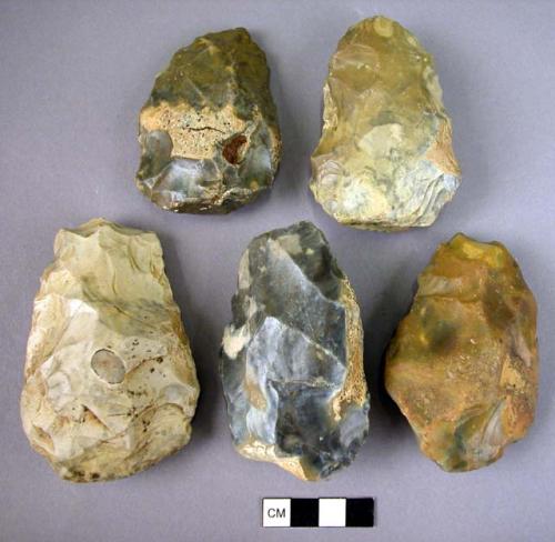 5 small dull pointed flint hand axes