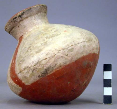 Pottery jar, red, black and white ornamentation