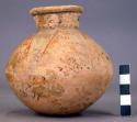 Pottery jar, yellow with blcak ornamentation