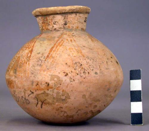 Pottery jar, yellow with blcak ornamentation