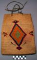 Bag or wallet of Indian hemp string ornamented with colored yarn design