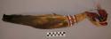 Crow Eagle wing wand. End wrapped w/ cloth. Decorated w/ beadwork, ribbon, cloth