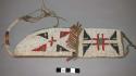 Sioux beaded knife sheath. White background w/ geometric designs in red, blue, y