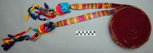 Woman's headband. pink, blue, and yellow. 3 x 23 cm. (diameter when rolled)