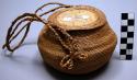 Basket, coiled sweet grass; birch bark & sweet grass lid w/ dyed quillwork