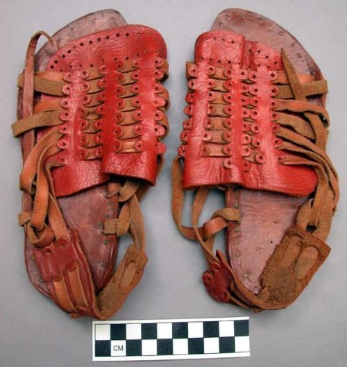 Sandals (1 pair); Pair of leather sandals; tooled instep