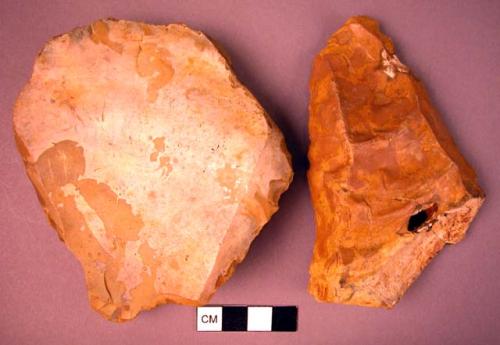 2 large flint trimming flakes used as scrapers