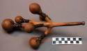 Rattle, wood branch with small gourd rattles on all 6 branches, bound w/ cord