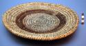 Coiled basket tray with reddish brown design