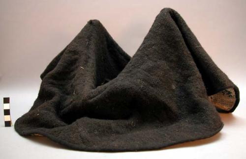 Hat, fiber core covered w/ brocade, draped with black wool, cotton lining