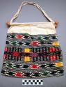 Knitting bag: blue, black, red, green and yellow geometric design on a white bac