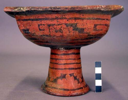 Pedestal vase with square bowl, red and black exterior design