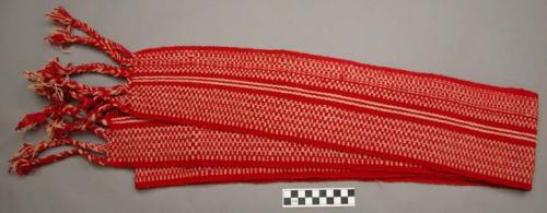 Red and white double faced warp patterned woolen belt for man