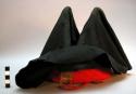 Old style woman's hat - double peaked turban; red and black wool