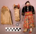 Doll of Navajo woman, fabric body & clothes, wool hair, bead & metal jewelry
