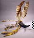 Mountain goat horn headdress with ring of feathers