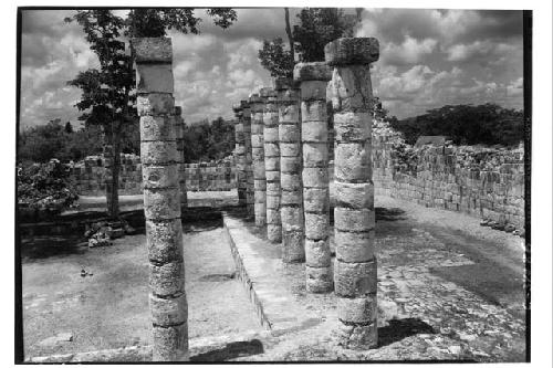 Row of columns, looking south at Mercado Patio.