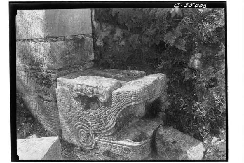 Serpent columns. Head and part of column Temple of Little Tables.