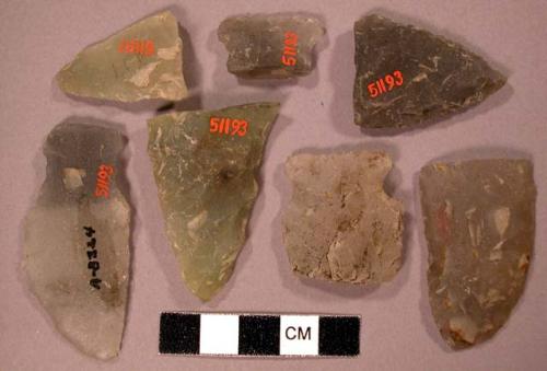 Chipped knives scrapers and arrowheads of quartz