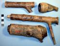 Old tobacco pipe of wood in four parts, whistle at upper end