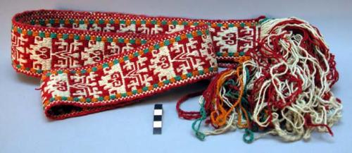 Woman's belt - double faced warp pattened weave; geometric design; +
