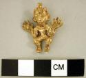 Small gold human figure with oversized hands in typical spread motif.  Loop on b