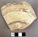 3 potsherds - bands of fine lines enclosed by broad stripes