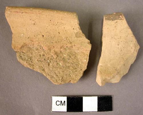 2 rim sherds with glazed bands at rim