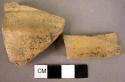 2 potsherds, yellow minyan, handmade