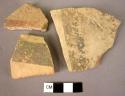 Rim potsherd; 2 potsherds - broad dark painted stripes