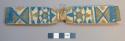 Head band of buriti stalk with olive and blue designs - ceremonial