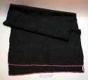 Woman's woolen head cloth - black; diagonal twill weave; cerise button+