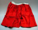 Red wool skirt, machine manufactured. 2/2 twill cloth. interfaced hem and waist