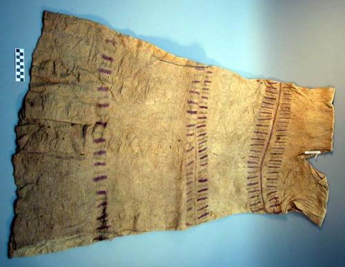 Shirt, bark cloth, decorated with rows of narrow lines in two shades of brown