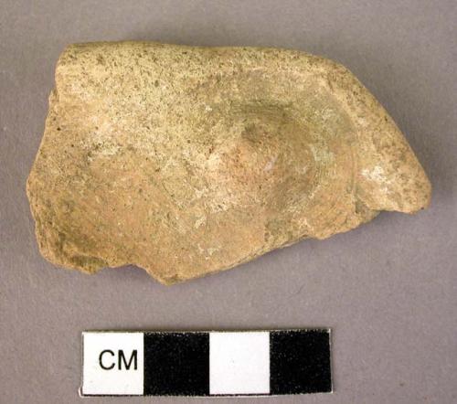 Pottery jug fragment with cut-away neck;  rim of cut-away neck with lug    1 in