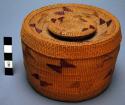 Twined spruce root rattle top basket (A) with lid (B)