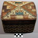 Covered wooden box, decorated with bark and quill work
