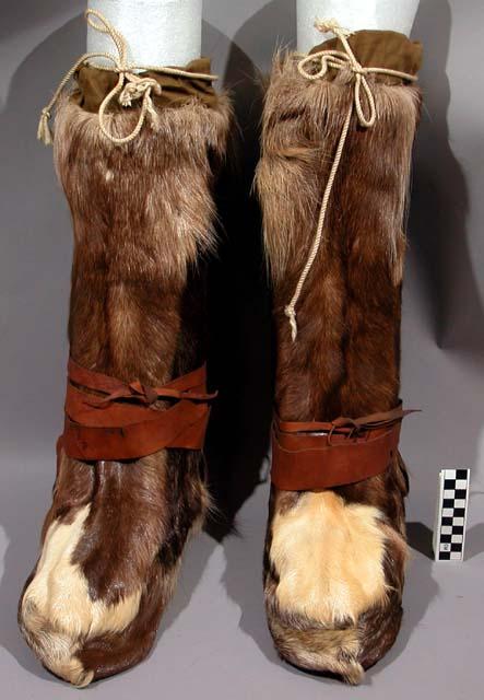 One pair of middle boots of skin--part of suit of skin clothing (6147-6157).