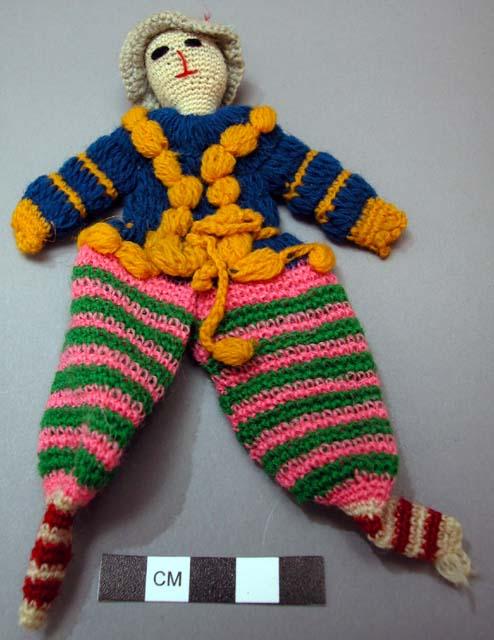 Toy, male yarn doll, multi-color clothes, sewn facial features