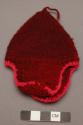 Miniature knitted man's cap - dark red with cerise crocheted border +
