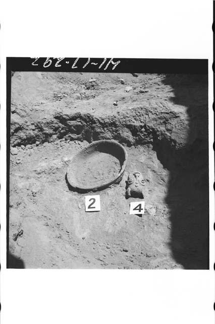 Vessels 2 and 4 in situ at Cache 1 of Mound 7